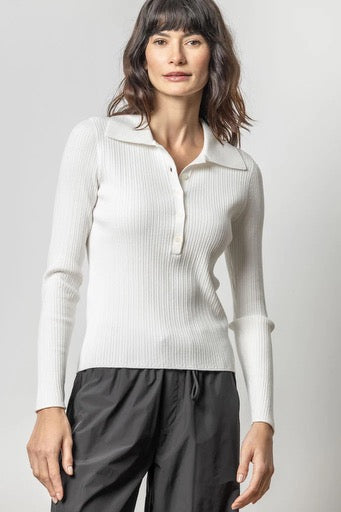 Lilla P Polo Collar Henley Sweater