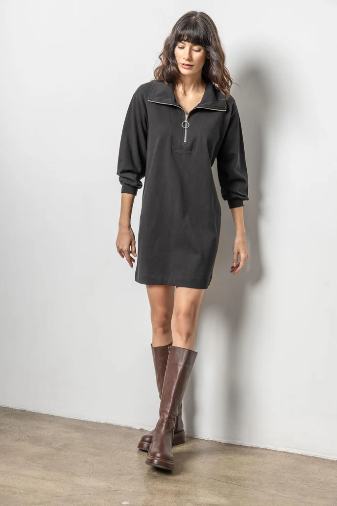 Lilla P Half Zip Dress Black