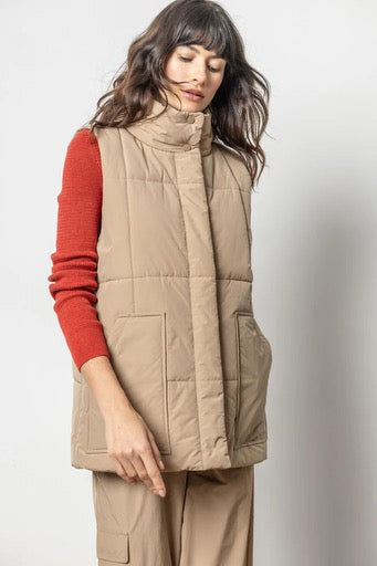 Lilla P Nylon Long Vest Hickory