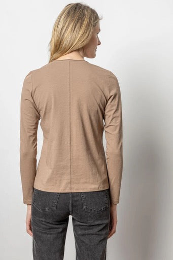 Lilla P Rolled Edge V Neck Tee Shiitake