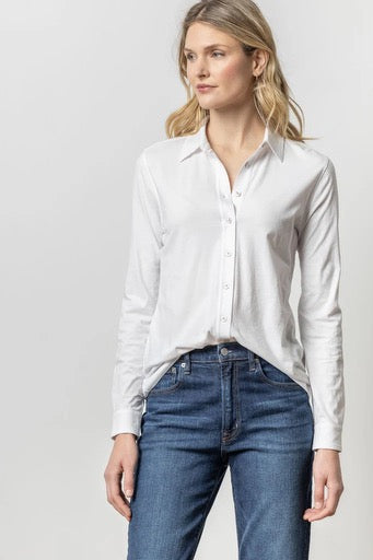 Lilla P Long Sleeve Button Down Tee White