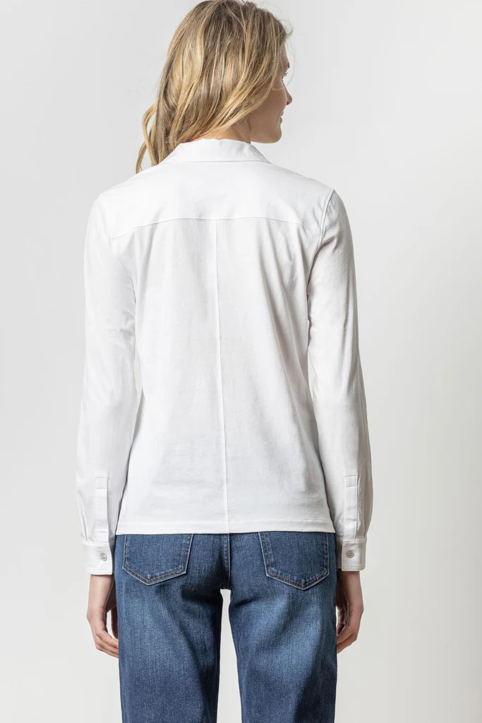 Lilla P Long Sleeve Button Down Tee White