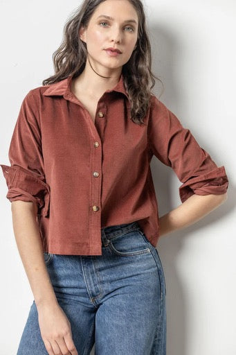 Lilla P Corduroy Button Down Top Brandy