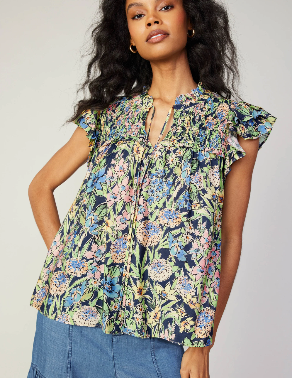 Current Air Flutter Sleeve Floral Top