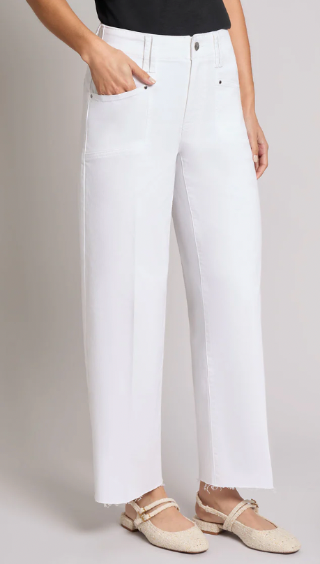 Wide Leg Mini Patch Pocket White Jean