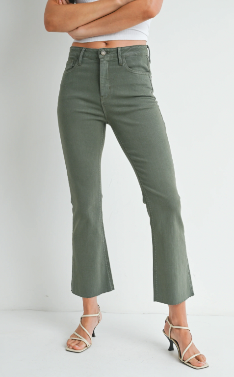 Vintage Olive Cropped Flare Jeans