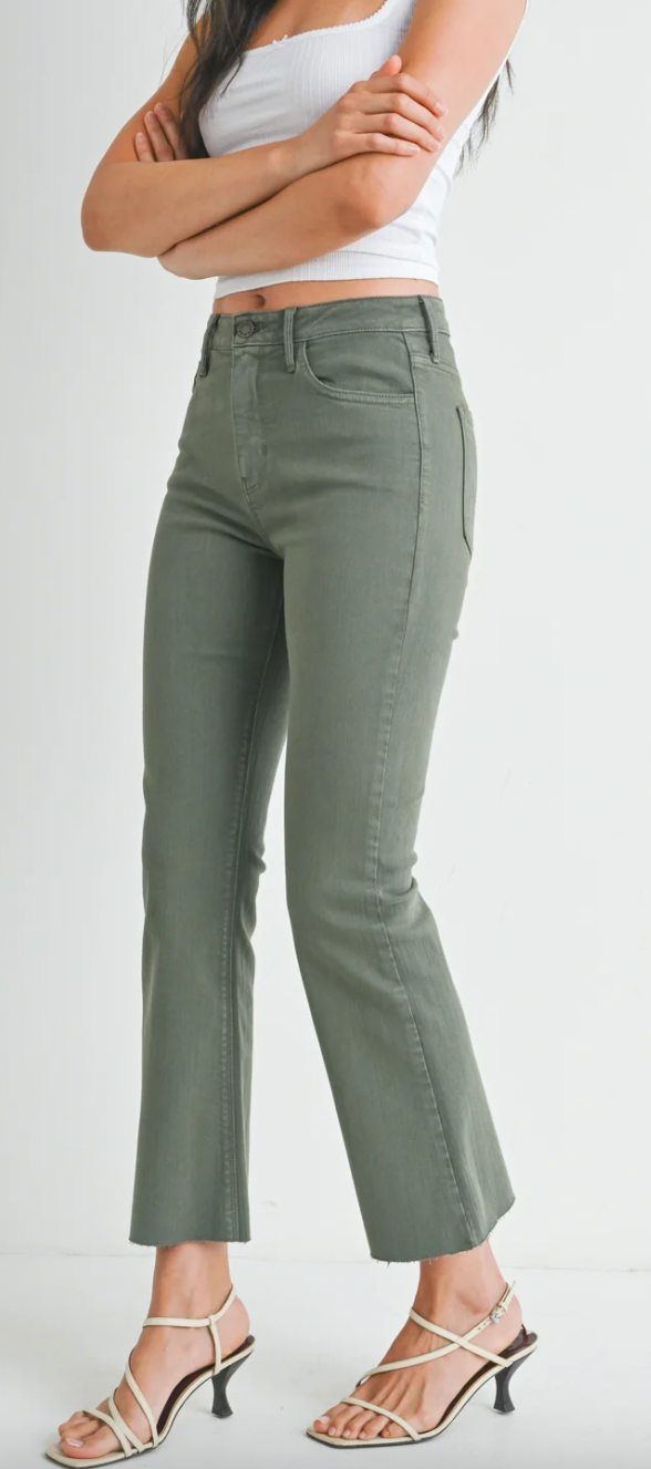 Vintage Olive Cropped Flare Jeans