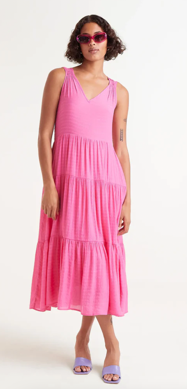 Compania Fantastica Pink Tiered Midi Dress