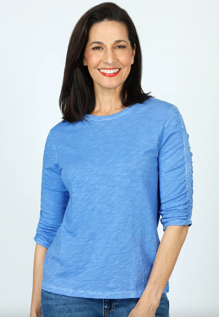 Elliott Lauren Ruched 3/4 Sleeve Crew Neck Tee Cobalt