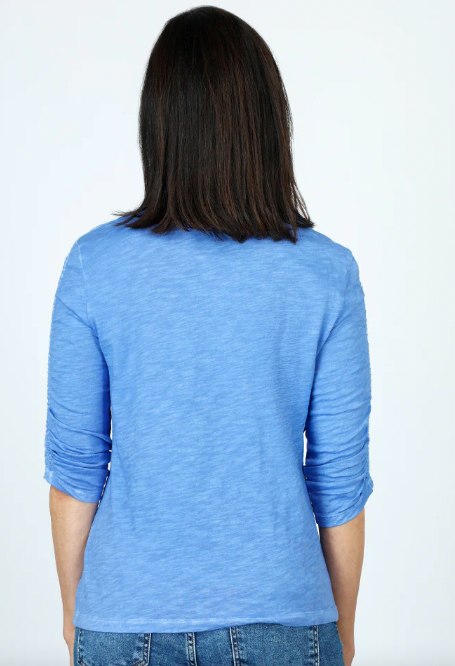 Elliott Lauren Ruched 3/4 Sleeve Crew Neck Tee Cobalt