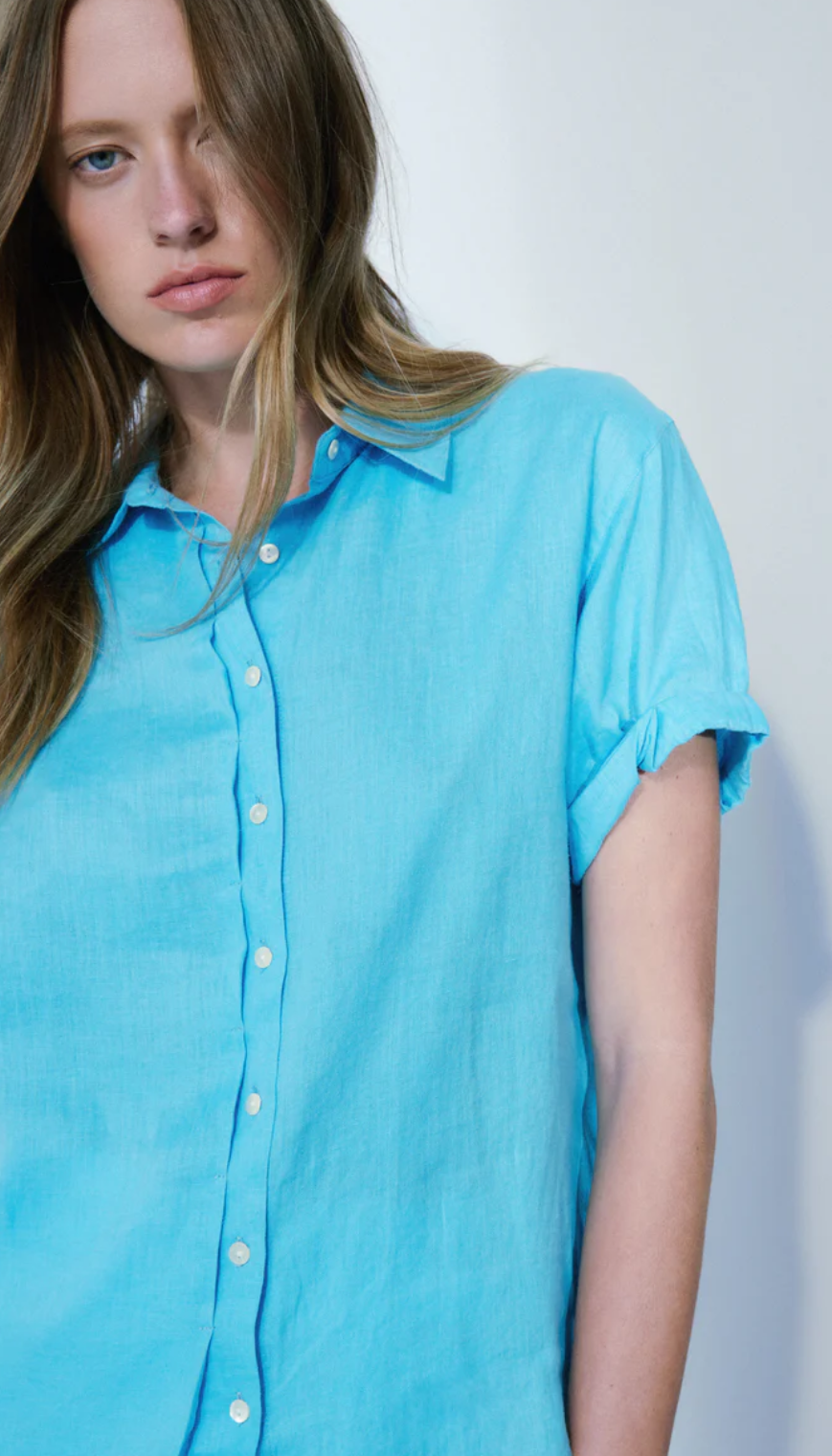 Melissa Nepton Aqua Blue Button Down Blouse