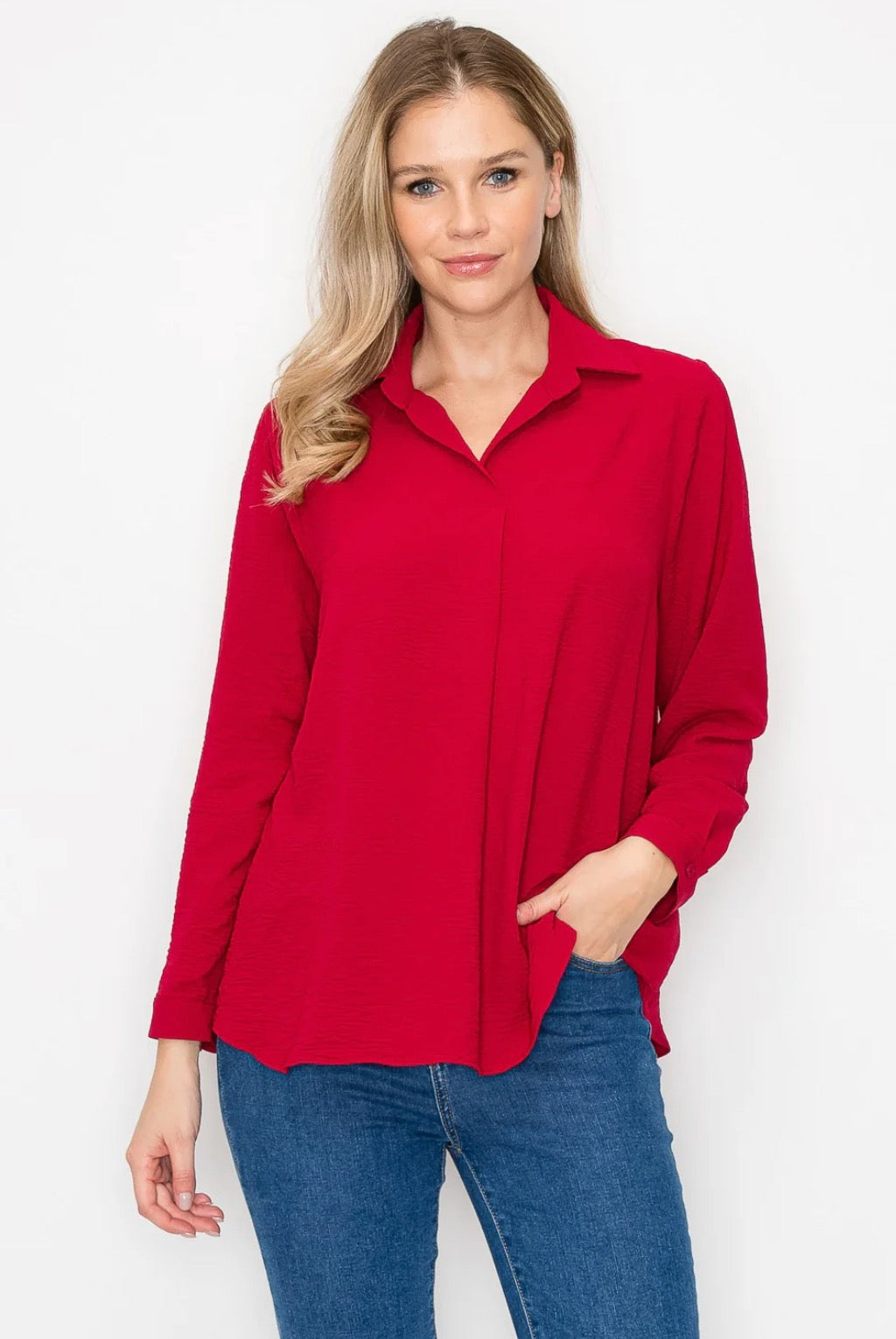 Joh Wine Wanda Crepe V Neck Top