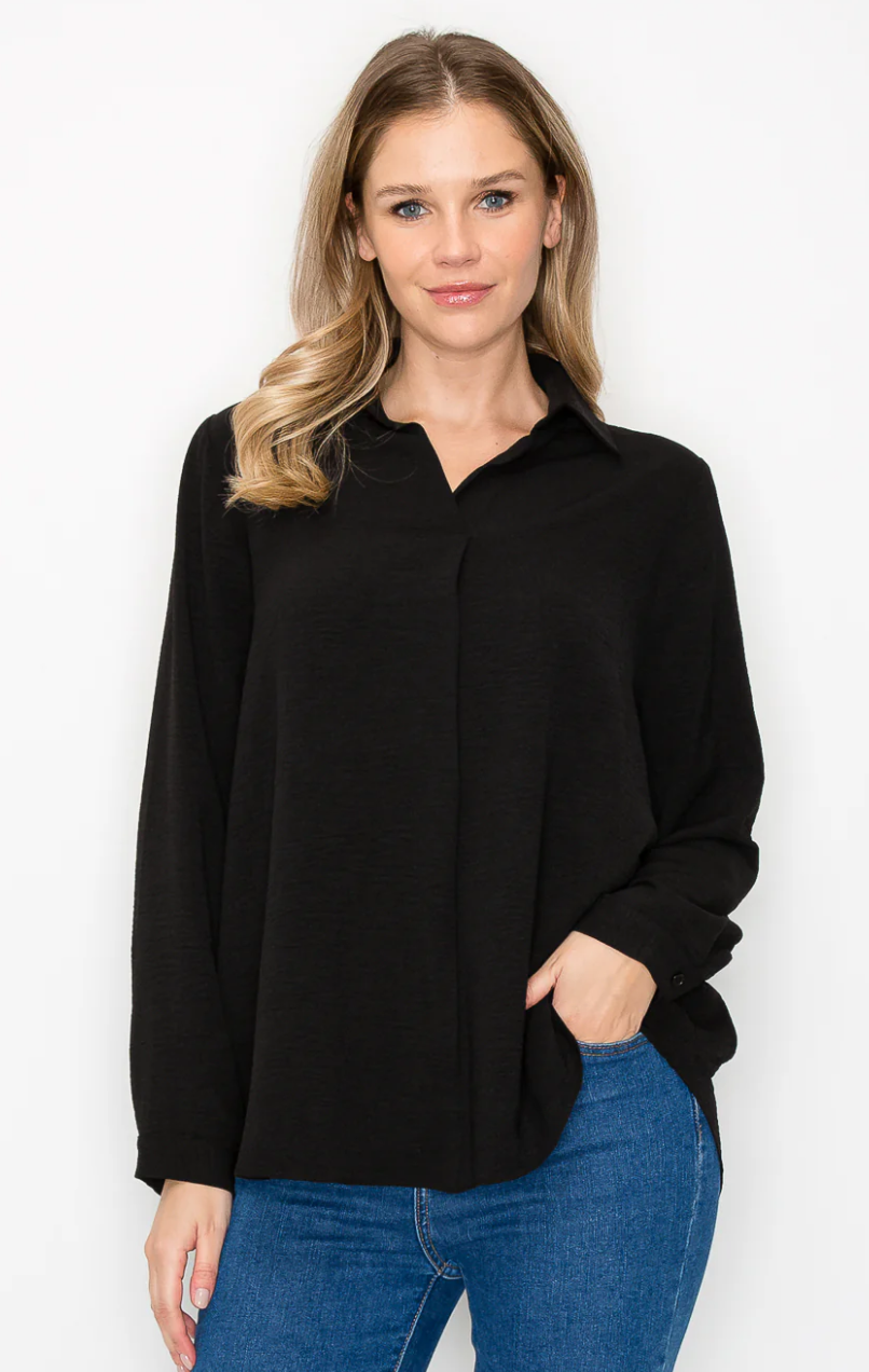 Joh Black Wanda Crepe V Neck Top