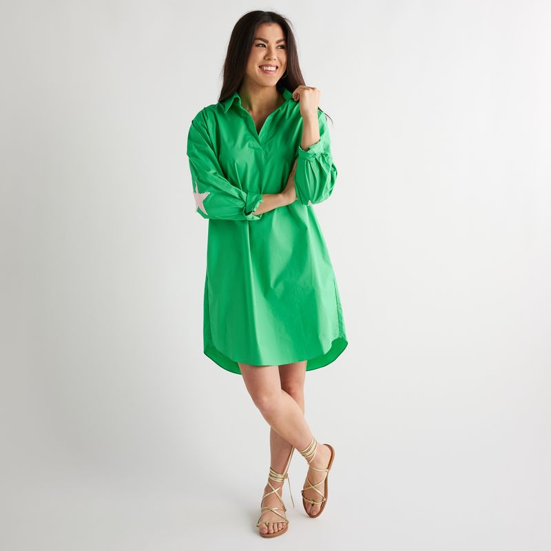 Caryn Lawn Preppy Star Dress Green