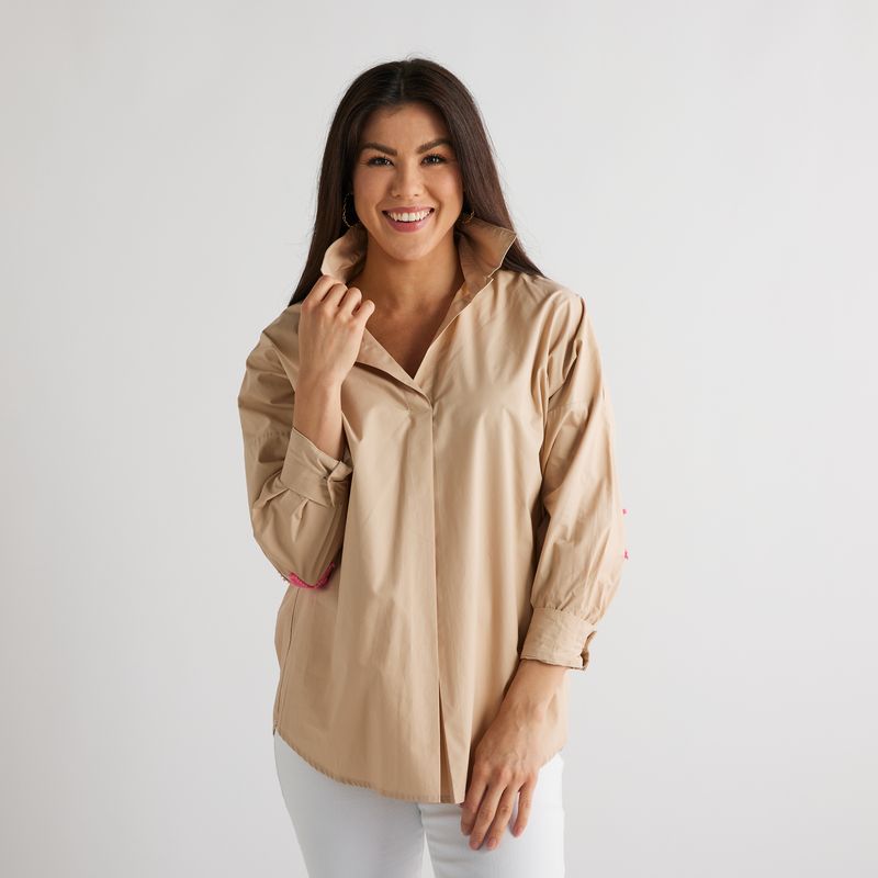 Caryn Lawn Preppy Star Top Khaki