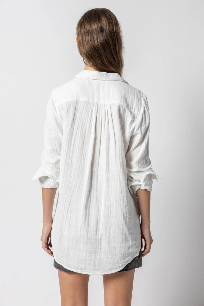 Lilla P White Gauze Button Down Tunic