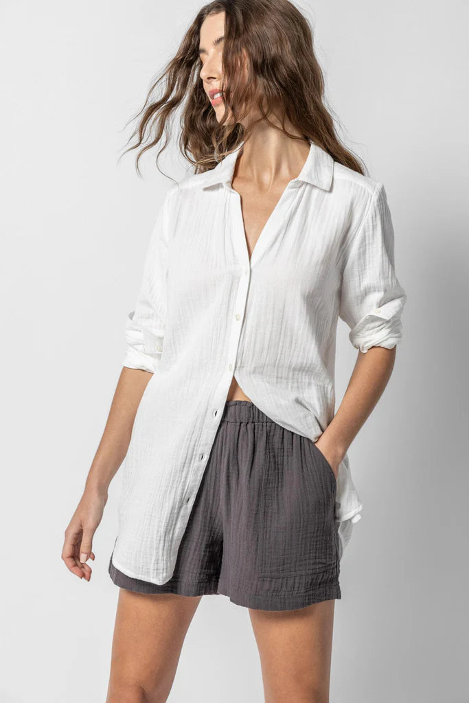 Lilla P White Gauze Button Down Tunic